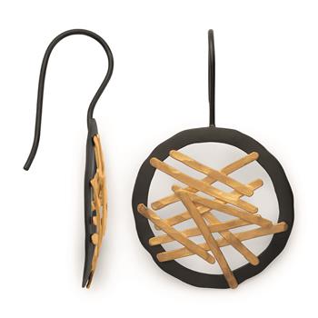 925/- Øreringe, delvis fg, sort rh, mat, fra Bastian Inverun