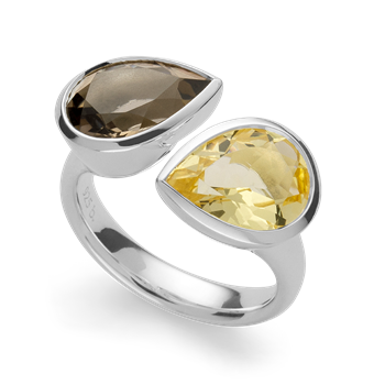925Ring,Pol,Champagnequartz2,7ct Smokyquartz 2,9ct, fra Bastian Inverun