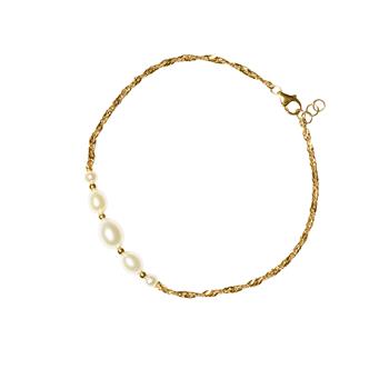 Armbånd i 14kt singapore kæde med ferskvandsperler 16+1cm, fra San - Links of Joy