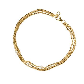 18kt armbånd i 3 rækker med Hvide Ferskvandsperler 20+1cm, fra San - Links of Joy
