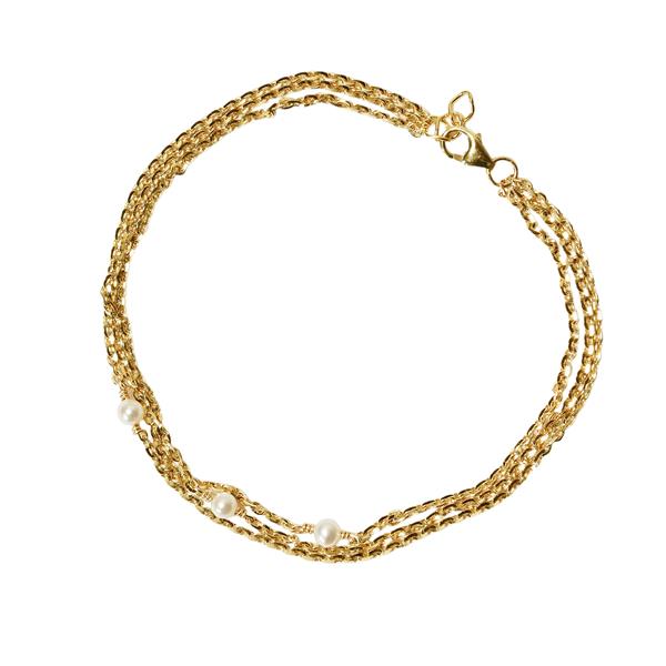 18kt armbånd i 3 rækker med Hvide Ferskvandsperler 17+1cm, fra San - Links of Joy