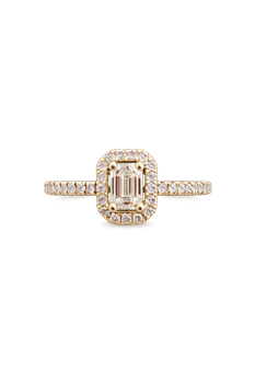 Ring SQUARE 14 karat med smaragd slib 0,25 carat og brillnater rundt og ned på ring skinne 0,15 carat WSI, fra L&G