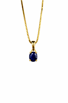 Vedh. 14 karat safir 3,5x4,5mm m/sølvforg. kæde, fra L&G