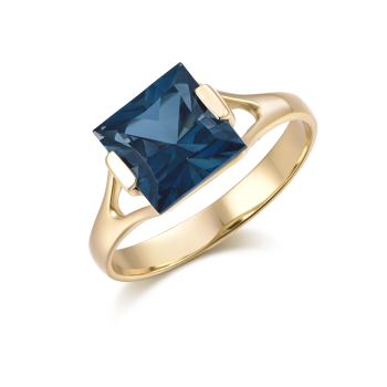 9 kt Guld ring med 8 mm blå London Topas