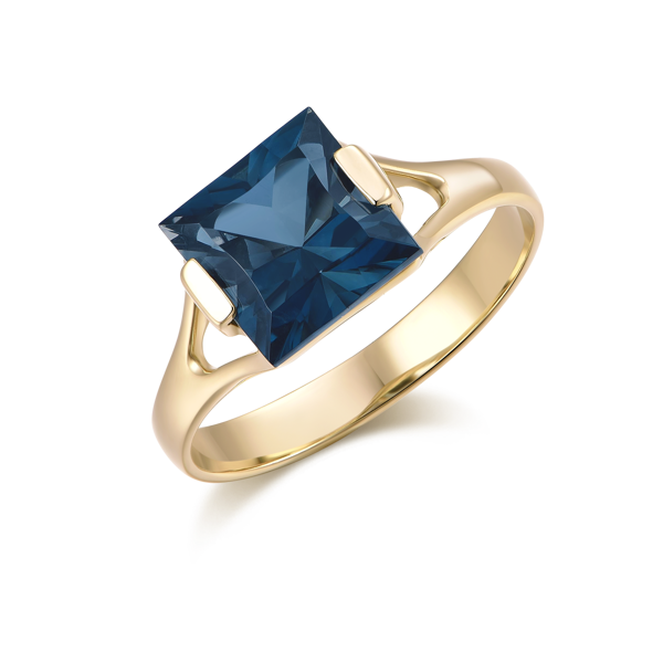 9 kt Guld ring med 8 mm blå London Topas