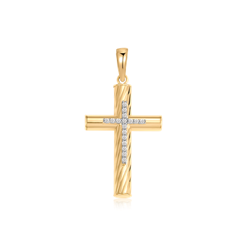 Guld vedhæng, kors med syntetisk cubic zirkonia, 25 x 17 mm