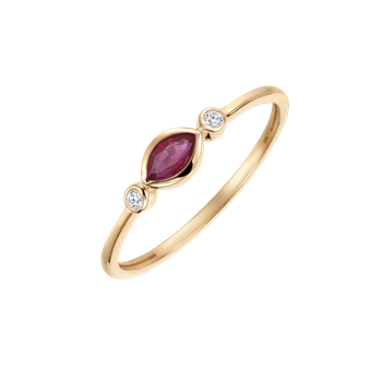 Guld ring rubin og diamanter, 0,02 ct. w/pk