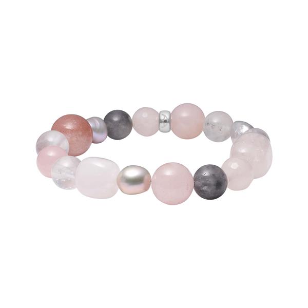 Rosaquartz, grå cloudy quartz, sol sten, fvkp. armbånd, fra Heinzendorff