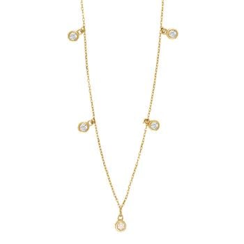 8kt. guldhalskæde m/5 cz i rørfatning, fra Siersbøl