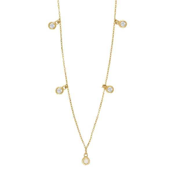 8kt. guldhalskæde m/5 cz i rørfatning, fra Siersbøl