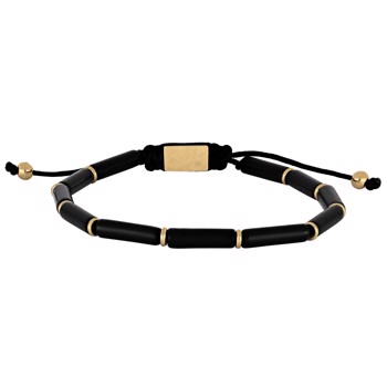 SON armbånd sort onyx 4x13mm IP gold 19-25cm, fra Son of Noa