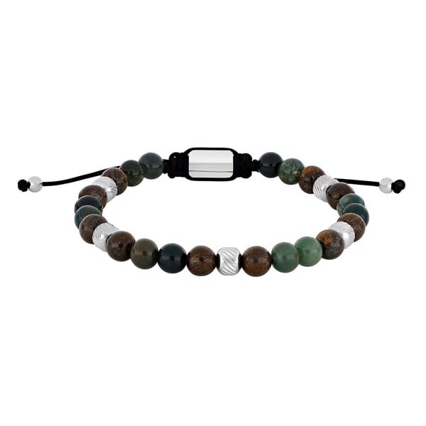 SON armbånd moss agate/ilmenite bronzitite og stål 8mm, fra Son of Noa