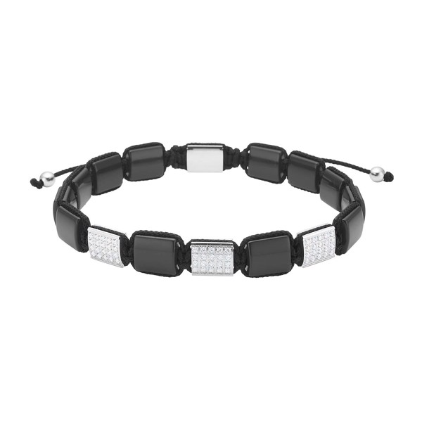 SON armbånd black agate / cz og stål, fra Son of Noa