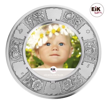 Tin fotoramme (rund) blomster Ø18cm, fra Noa Kids
