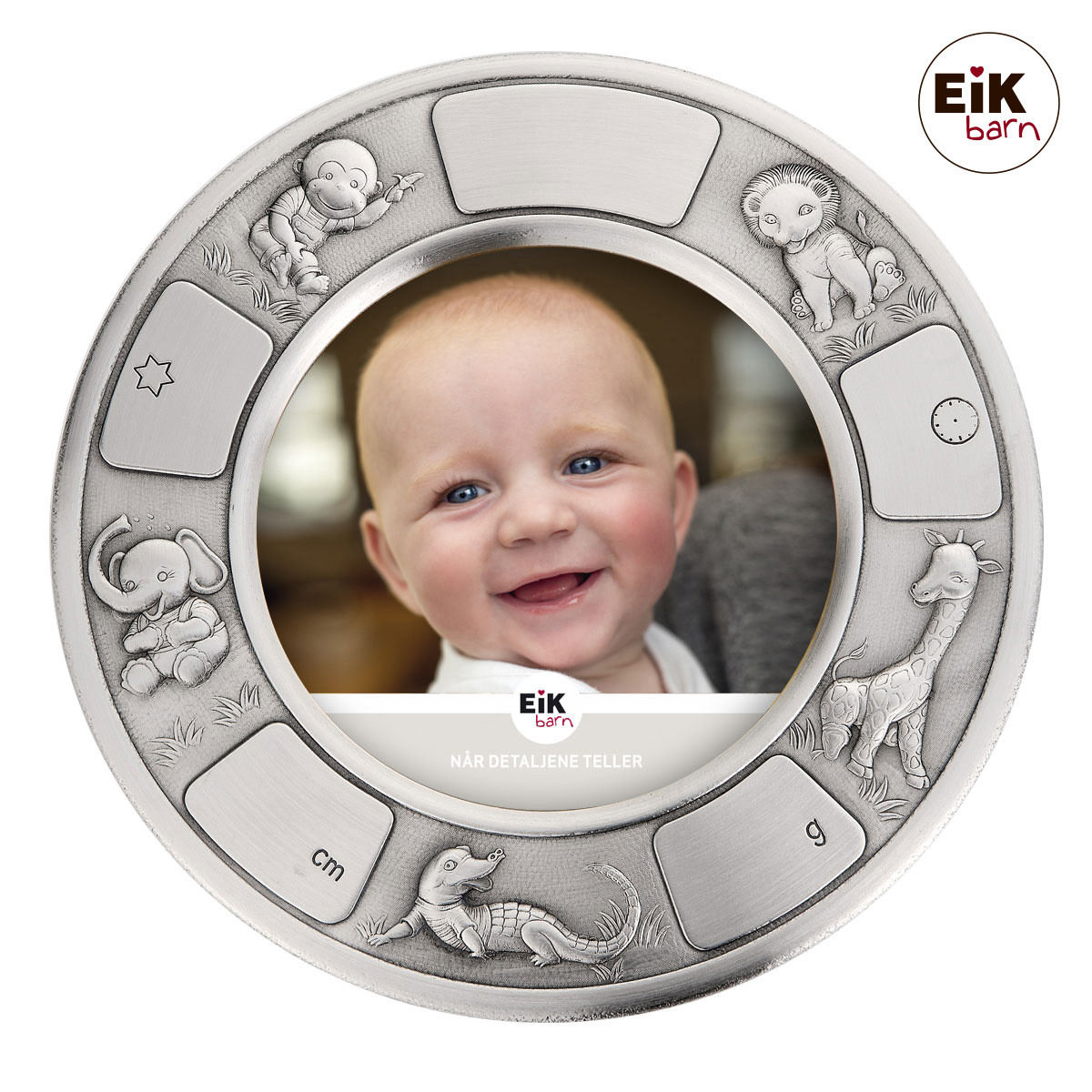 Tin fotoramme (rund) dyrene i Afrika Ø18cm, fra Noa Kids