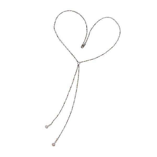 Halskæde i rhodineret sterlingsølv med ferskvandsperler 40cm, fra San - Links of Joy