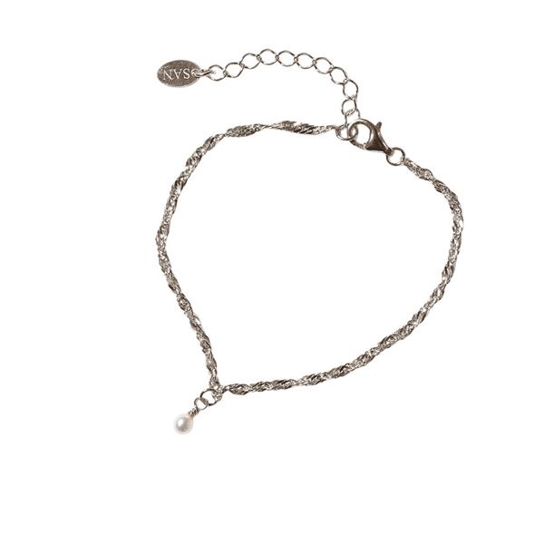 Armbånd i Rhodineret Sterlingsølv med Ferskvandsperle 18+4cm, fra San - Links of Joy