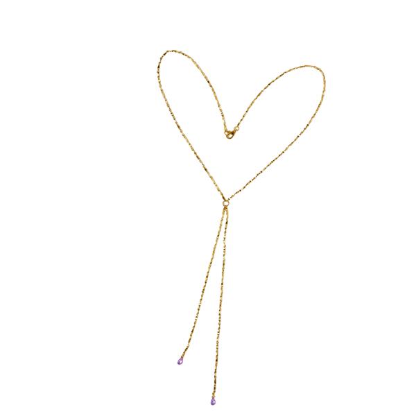 Halskæde i forgyldt sterlingsølv med ametyst 50cm, fra San - Links of Joy