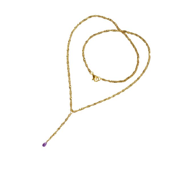 Halskæde i Forgyldt Sterlingsølv med Ametyst 45cm, fra San - Links of Joy