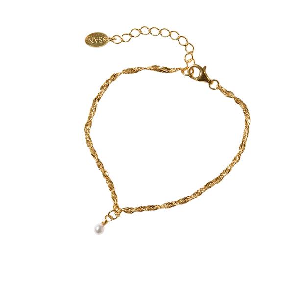 Armbånd i Forgyldt Sterlingsølv med Ferskvandsperle 18+4cm, fra San - Links of Joy
