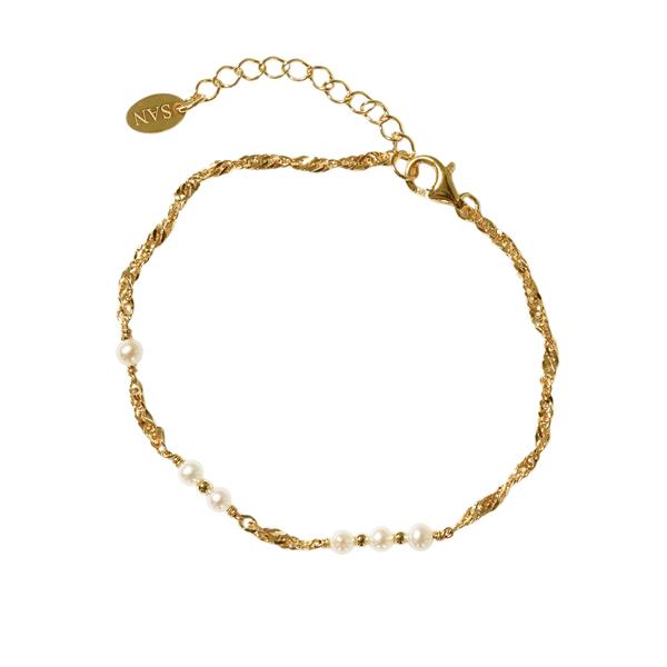 Armbånd & halskæde i forgyldt sterlingsølv med ferskvandsperler 18+4cm, fra San - Links of Joy