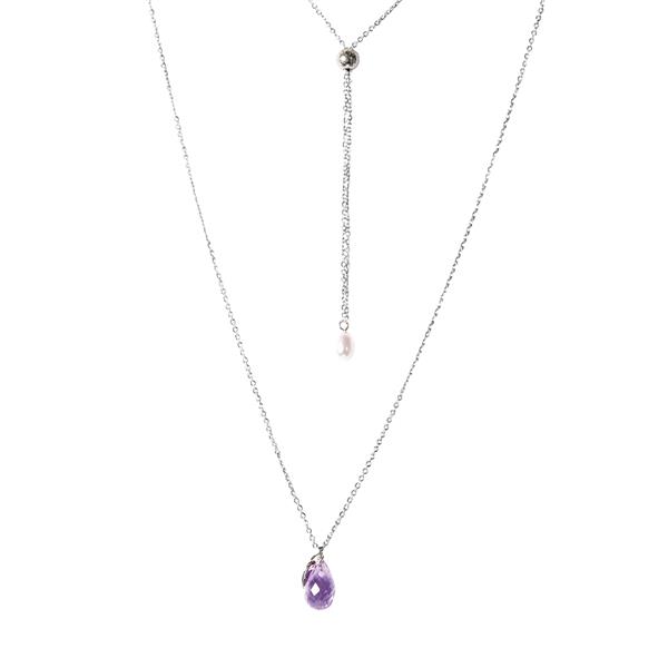 Halskæde i rhodineret sterlingsølv med pink ametyst - More than one 80cm, fra San - Links of Joy