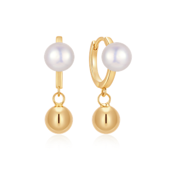 Sølvforgyldte ørestikker med rund perle og lille guld kugle vedhæng.