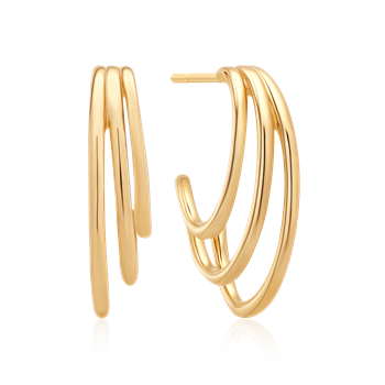 Sølvforgyldte ørestikker med tre glatte ringe, elegant og skinnende design fra Støvring Design.