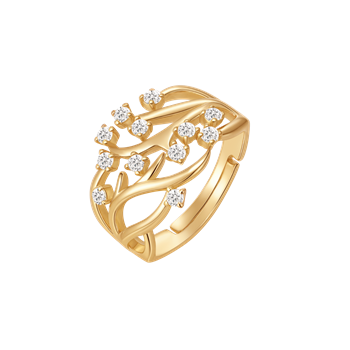 Sølvforgyldt ring med vinstok-design, små runde sten og åbent, luftigt udseende fra Støvring Design.