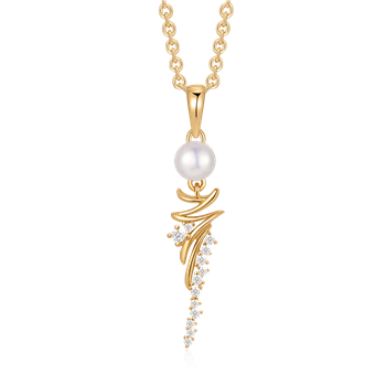 Forgyld sølv vedhæng med perle, zirkonia & 45 cm kæde