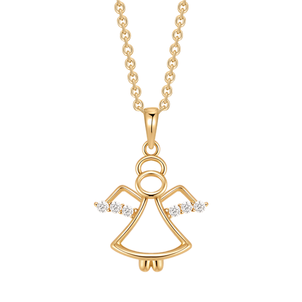 Sølvforgyldt halskæde med englevedhæng og sten på vingerne, fra Støvring Design.