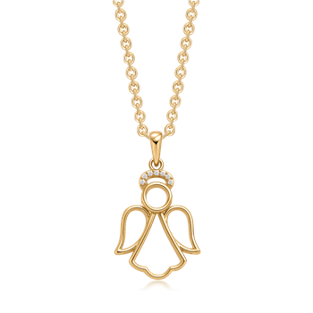 Sølvforgyldt halskæde med englevedhæng, halo med sten. Enkel kæde fra Støvring Design.