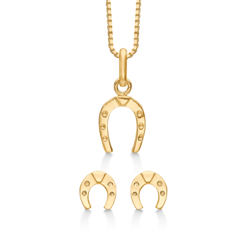 Forgyldt hestesko smykkesæt, med halskæde og øreringe - Støvring design