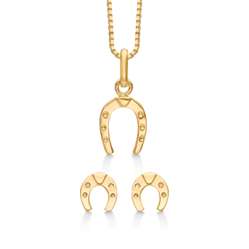 Forgyldt hestesko smykkesæt, med halskæde og øreringe - Støvring design