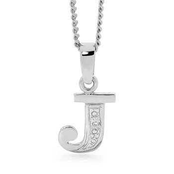 J initial vedhæng med 0,005 ct diamant i hvidguld, fra Bee