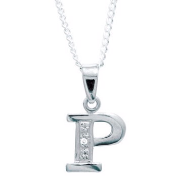 P initial vedhæng med 0,005 ct diamant i hvidguld, fra Bee