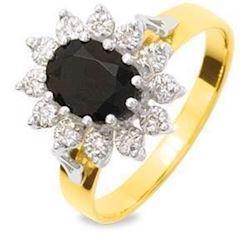 Image of Guld fingerring m/ safir & 12 diamanter