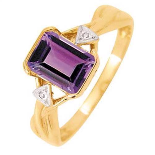 Image of Guld fingerring med Amethyst og diamant