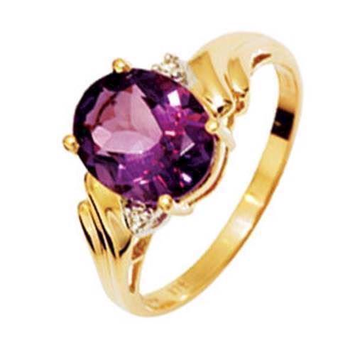 Image of Stor amethyst og diamant guld fingerring
