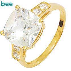 Image of Guld fingerring m/ 1 x 10x10 mm & 4 x 2,5 mm zirkonia