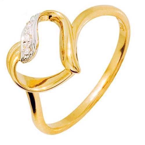 Image of Smuk hjerte guldring med 3 diamanter