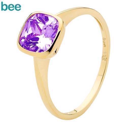Image of Guldring med modernet kvadratisk Amethyst