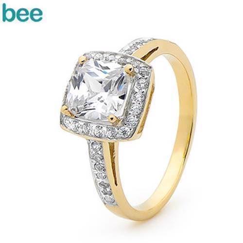 Image of Guld fingerring m/ 1 x 7x7 mm & 34 x 1,25 mm zirkonia