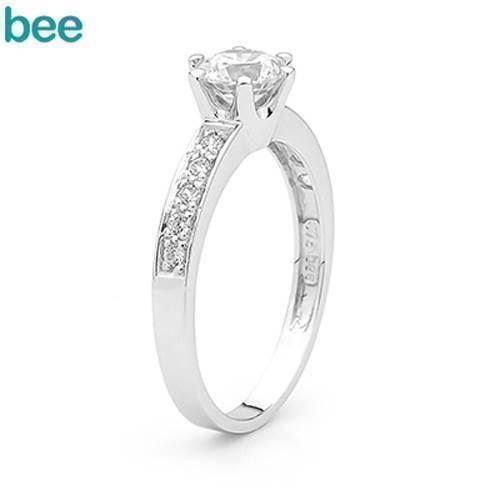 Image of Solitaire hvidgulds ring med 1 carat zirkonia