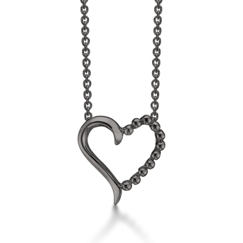 Sølv halskæde sort rhodineret hjerte med kugler i halvdelen af kanten.Kæden er længde 42-45 cm. fra Støvring Design