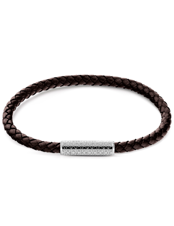 Mørkebrunt Flettet Læderarmbånd til herre, fra Calvin Klein (19,5 cm)