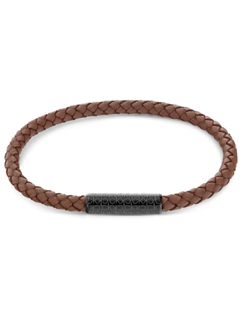 Brunt Flettet Læderarmbånd til herre, fra Calvin Klein (19,5 cm)