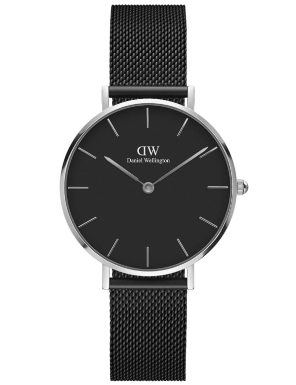 DW00100202, PETITE ASHFIELD BLACK - STEEL - 32 MM Quartz Dame m/lænke