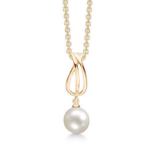 Image of Støvring Design 8 kt guld halskæde med vedhæng, ferskvandsperler med blank overflade, model 66245022