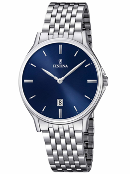 Festina F16744/3 ur med blå urskive, metallænkerem og datovisning ved kl. 6.